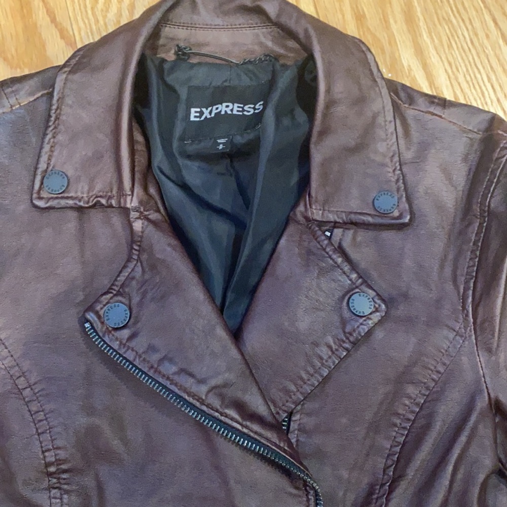 Express Brown Oiled Pleather Jacket - image 3